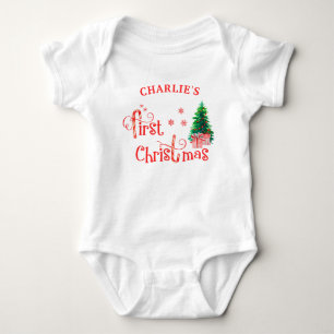 Mein erstes Weihnachten Rotes Weihnachtsbaum und G Baby Strampler