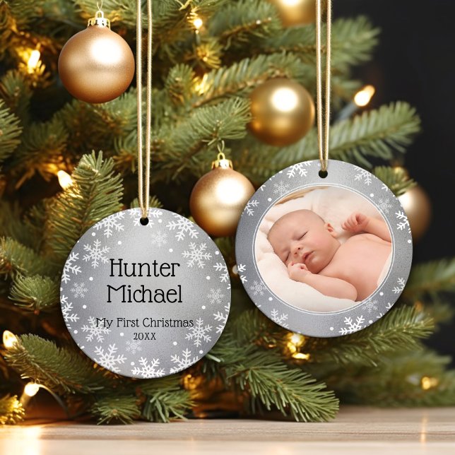 Mein erstes Weihnachten, Silberes Foto bleiben Keramik Ornament (Von Creator hochgeladen)
