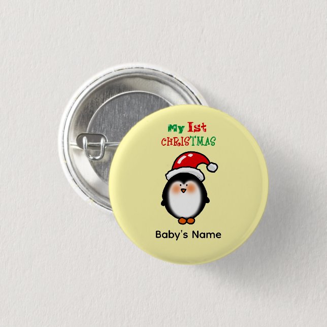 Mein erstes Weihnachten Süßer Pinguin Button (Vorne & Hinten)