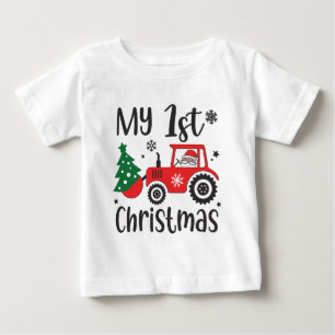 Mein erstes Weihnachten Süßer Santa-Traktor Bauern Baby T-shirt