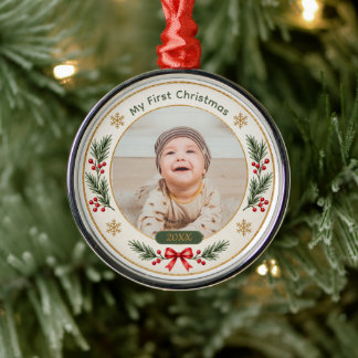 Mein erstes Weihnachten weißes Baby-Foto-Ornament Ornament Aus Metall