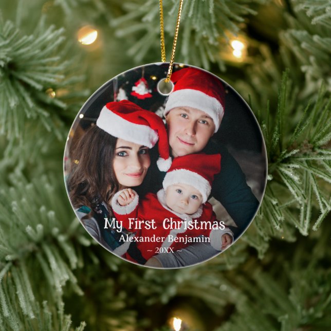 Mein erstes Weihnachts-Baby-Foto Custom Keramik Ornament (Baum)
