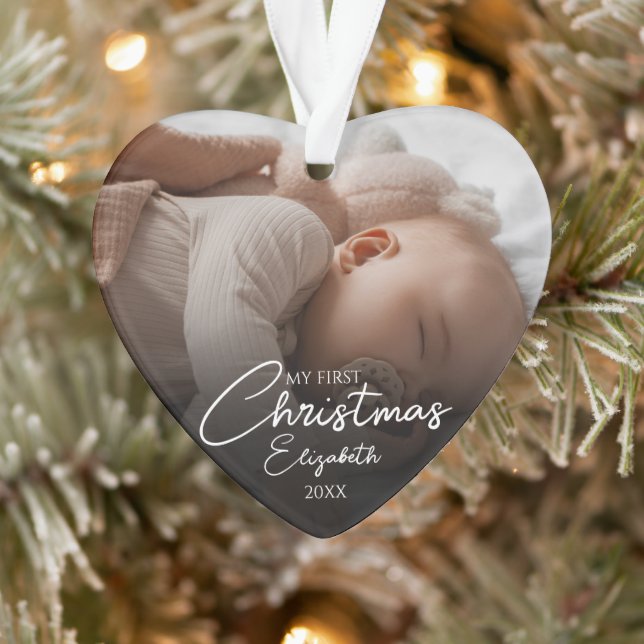 Mein erstes Weihnachts-Baby-Foto - Elegantes Skrip Ornament (Baum)