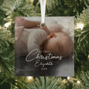 Mein erstes Weihnachts-Baby-Foto - Elegantes Skrip Ornament Aus Glas