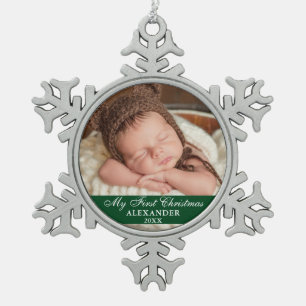 Mein erstes Weihnachts-Baby-Foto Green Schneeflocken Zinn-Ornament