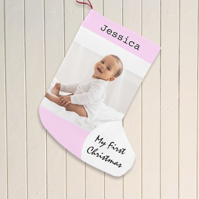 Mein erstes Weihnachts-Baby-Foto Individuelle Name Kleiner Weihnachtsstrumpf (A festive stocking for baby's first Christmas, to personalize with a name)