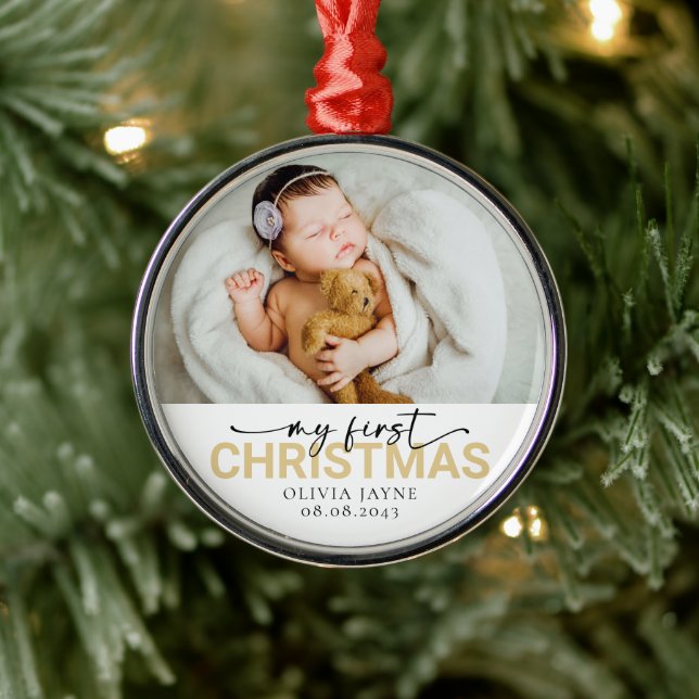 Mein erstes Weihnachts-Baby-Foto Keepake Ornament Aus Metall (Baum)