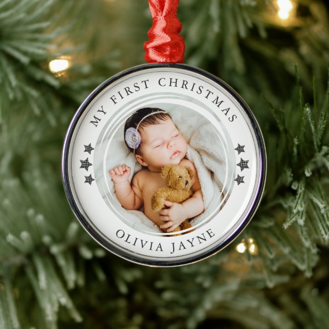 Mein erstes Weihnachts-Baby-Foto Keepake Ornament Aus Metall (Baum)