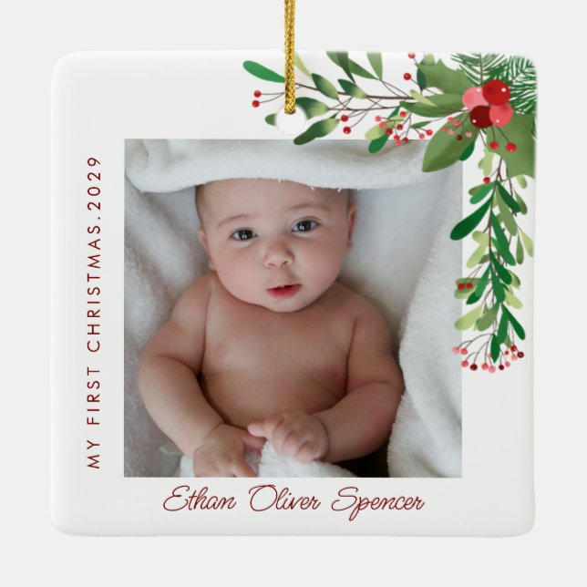 Mein erstes Weihnachts-Baby-Foto Keramikornament (Rückseite)