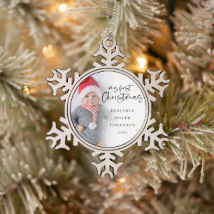 Mein erstes Weihnachts-Baby-Foto Name Jahr Sake Schneeflocken Zinn-Ornament
