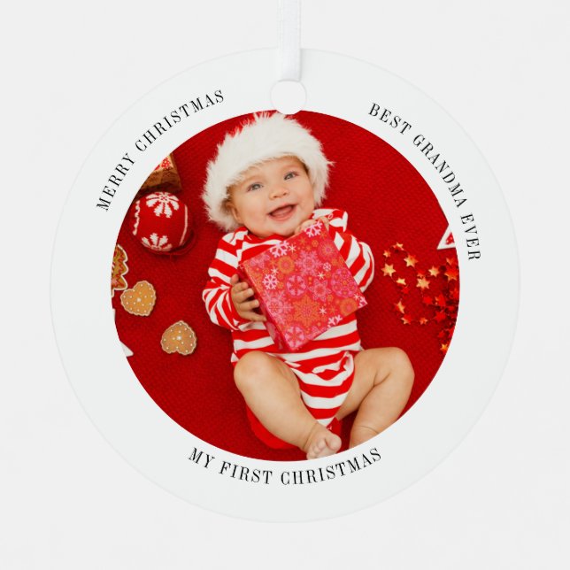 Mein erstes Weihnachts-Baby-Foto Ornament Aus Metall (Vorderseite)