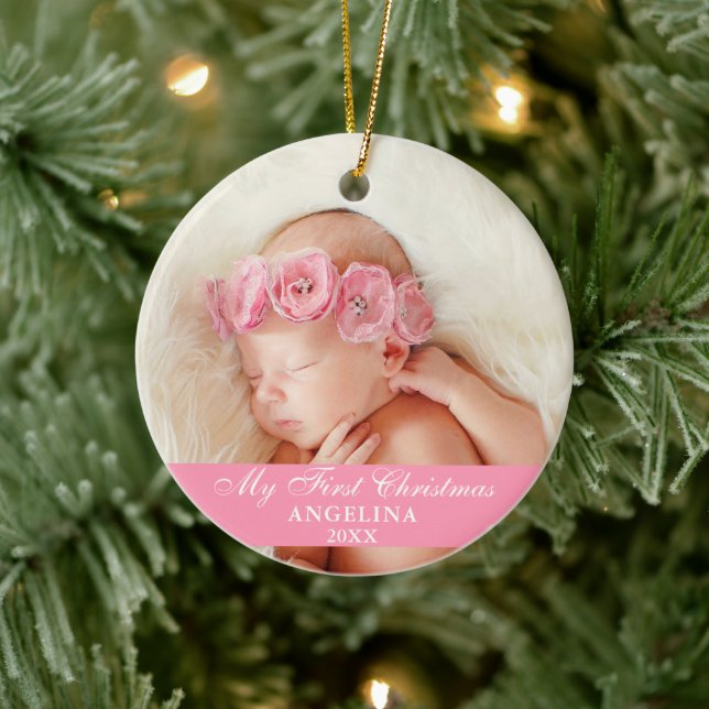 Mein erstes Weihnachts-Baby-Foto Pink Keramik Ornament (Baum)