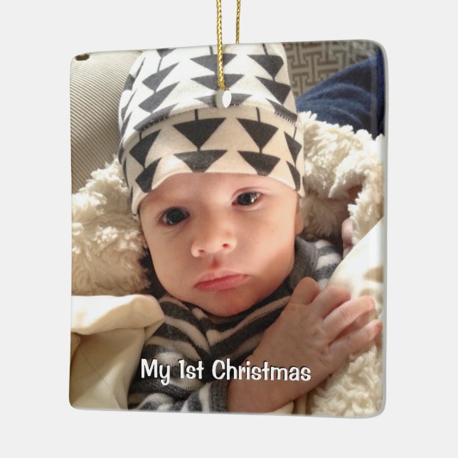 Mein erstes Weihnachts Blue Tiny DOTS Baby Boy Fot Keramikornament (Links)