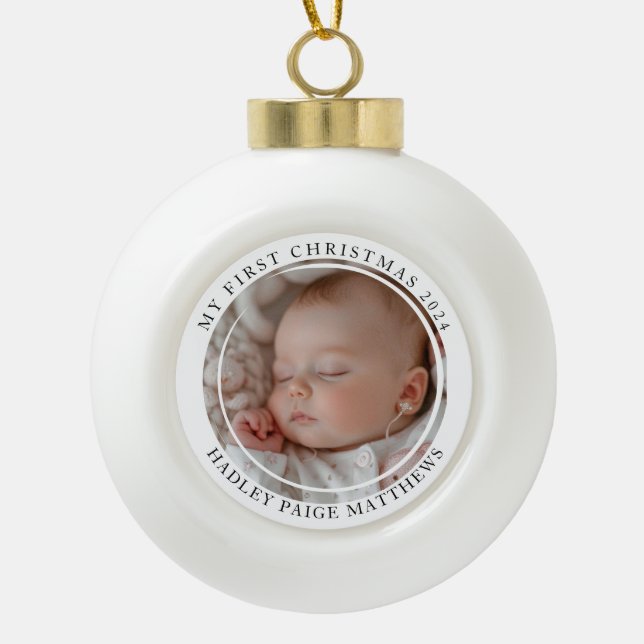 Mein erstes Weihnachts-Custom-Baby-Foto Keramik Kugel-Ornament (Vorderseite)