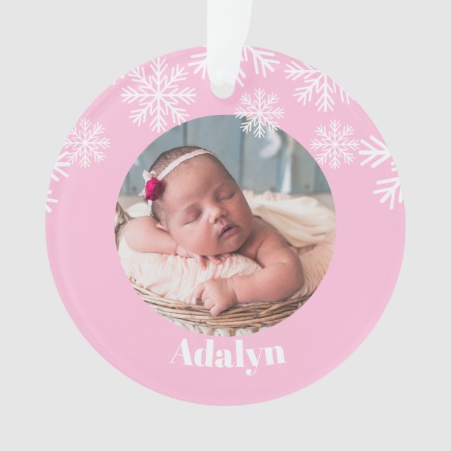 Mein erstes Weihnachts-Foto Baby Girl Pink Ornament (Vorderseite)