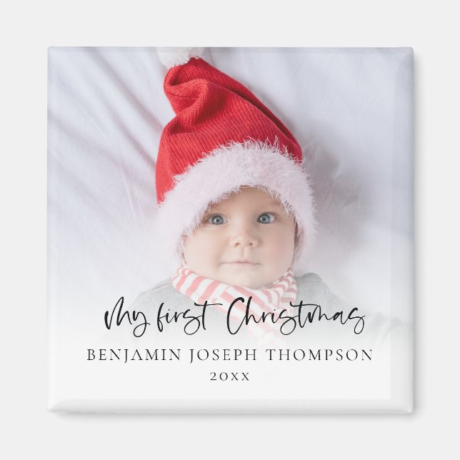 Mein erstes Weihnachts-Foto Script Baby Name Year Magnet (Vorne)