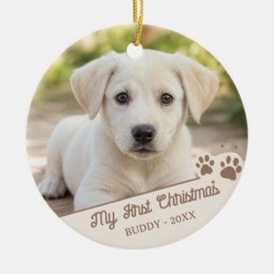 Mein erstes Weihnachts-Hund-Foto Haustiername & Ja Keramik Ornament