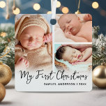 Mein erstes Weihnachts-Keepake-3-Foto Ornament Aus Metall<br><div class="desc">Neugeborene Sake-Ornament mit 3 Fotos,  dem niedlichen Sprichwort "meine ersten Weihnachten",  dem Namen der Kinder und dem Jahr.</div>