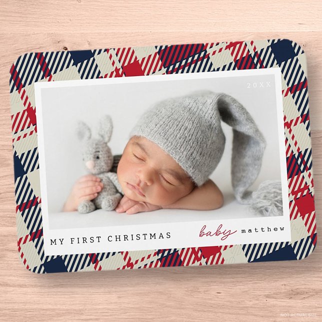 Mein erstes Weihnachts-Modern-Kariert-Baby-Foto Magnet (Von Creator hochgeladen)