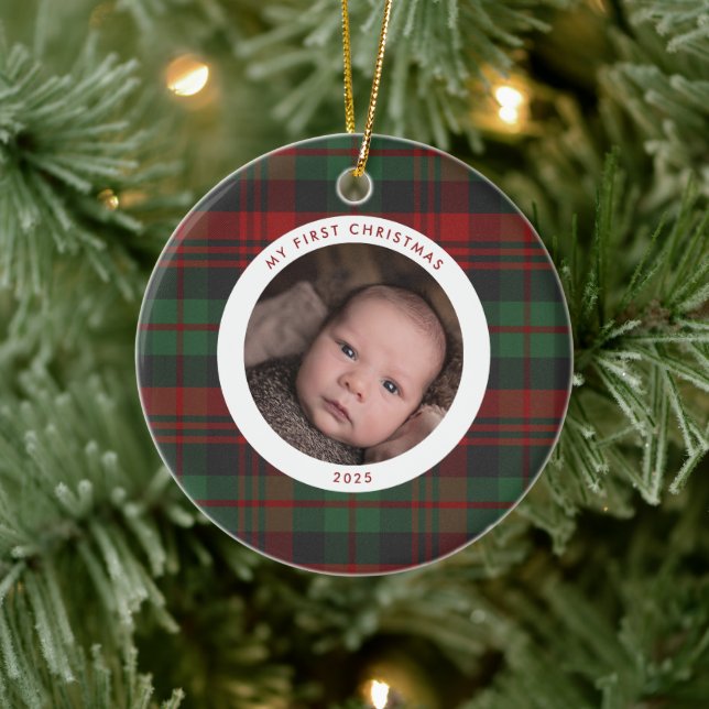 Mein erstes Weihnachts-New-Baby-Kariert-Foto Keramik Ornament (Baum)