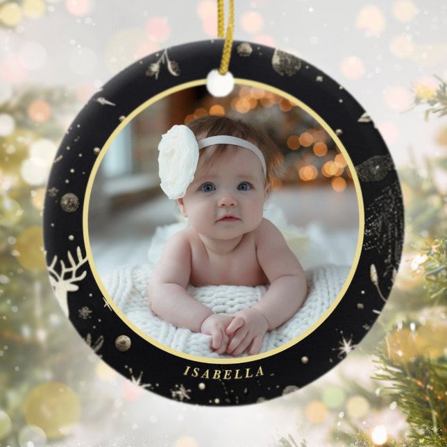 Mein erstes Weihnachts-Niedliches modernes Baby-Fo Keramik Ornament (My First Christmas Cute Modern Baby Photo Ceramic Ornament)