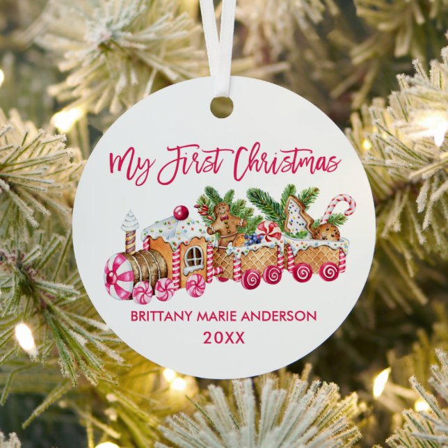 Mein erstes Weihnachts-Pink-Lebkuchen-Train Baby Ornament Aus Metall (InSitu)
