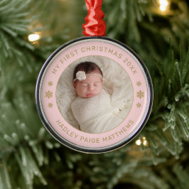 Mein erstes Weihnachts-Pink-Personalisiert-Baby-Fo Ornament Aus Metall
