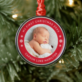 Mein erstes Weihnachts-Red-Personalisiert-Baby-Fot Ornament Aus Metall