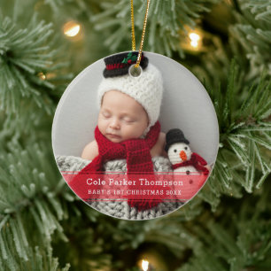Mein erstes Weihnachts Red Strip Custom Baby Foto Keramik Ornament