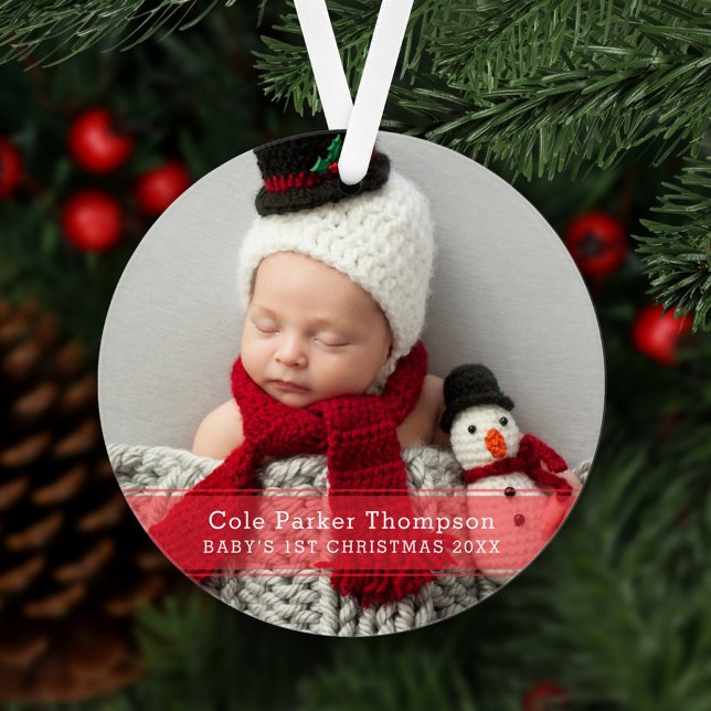 Mein erstes Weihnachts Red Strip Custom Baby Foto Ornament (Von Creator hochgeladen)