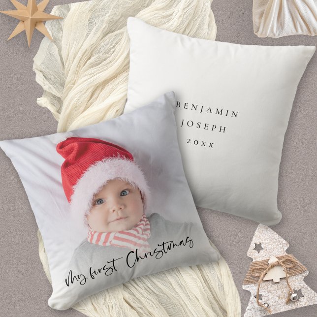 Mein erstes Weihnachts-Script-Baby-Foto Jahr Kissen (Front and back view)
