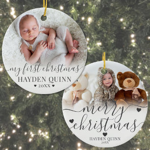 Mein erstes Weihnachts-Skript neues Baby-Foto Keramik Ornament