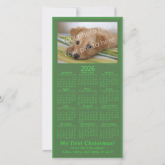 Mein erstes Weihnachts-Tierfoto 2026 Kalender Grün Feiertagskarte