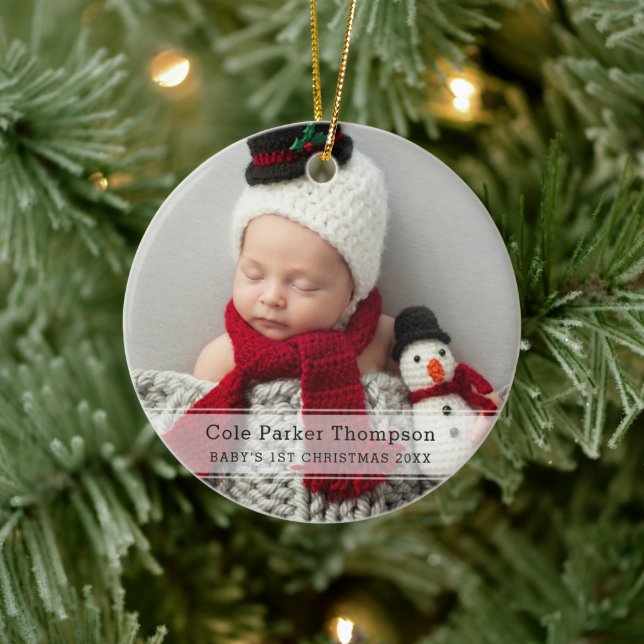 Mein erstes Weihnachts-White Strip Custom Baby Fot Keramik Ornament (Baum)