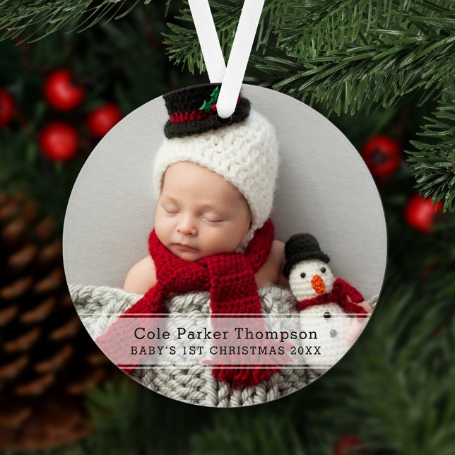 Mein erstes Weihnachts-White Strip Custom Baby Fot Ornament (Von Creator hochgeladen)