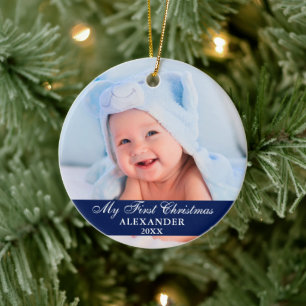 Mein erstes Weihnachtsbaby Foto Blue Keramik Ornament