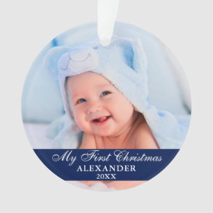 Mein erstes Weihnachtsbaby-Foto Blue Ornament