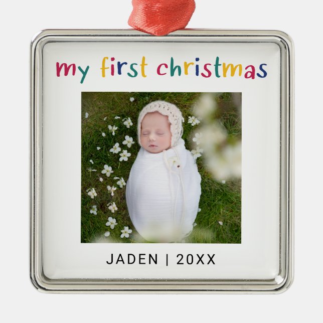 Mein erstes Weihnachtsbaby-Foto farbenfroh Niedlic Ornament Aus Metall (Vorne)