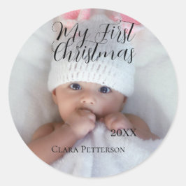 Mein erstes Weihnachtsbaby-Foto gibt das Jahr mode Runder Aufkleber