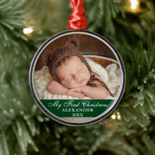 Mein erstes Weihnachtsbaby-Foto grün und rot Ornament Aus Metall