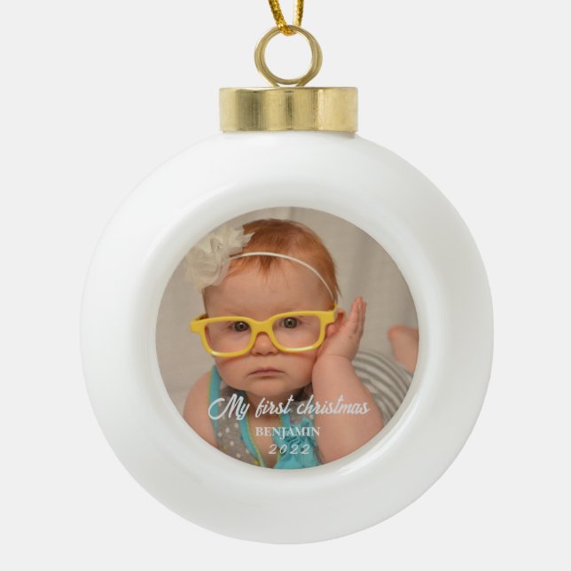 Mein erstes Weihnachtsbaby-Foto Keramik Kugel-Ornament (Vorderseite)