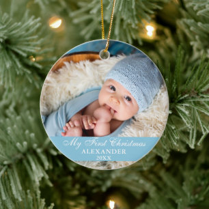 Mein erstes Weihnachtsbaby-Foto Light Blue Keramik Ornament