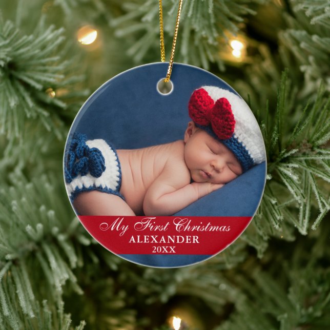 Mein erstes Weihnachtsbaby-Foto Red Keramik Ornament (Baum)