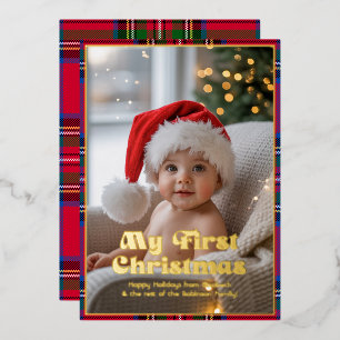 Mein erstes Weihnachtsbaby-Foto-Tartan-Karo Folien Feiertagskarte
