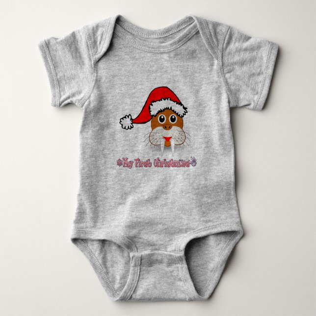 Mein erstes Weihnachtsbaby Walrus Baby Strampler (Vorderseite)