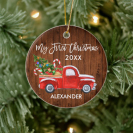 Mein erstes Weihnachtsbaumkandy Canes Red Truck Ba Keramik Ornament