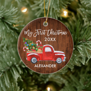 Mein erstes Weihnachtsbaumkandy Canes Red Truck Ba Keramik Ornament