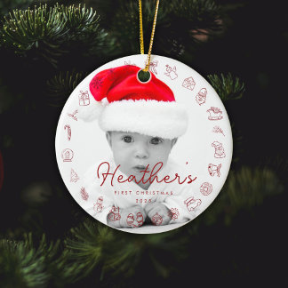 Mein erstes Weihnachtsfoto personalisiert Baby-Fot Keramik Ornament