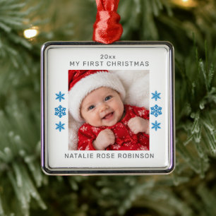 Mein erstes Weihnachtsfoto personalisierter Name J Ornament Aus Metall