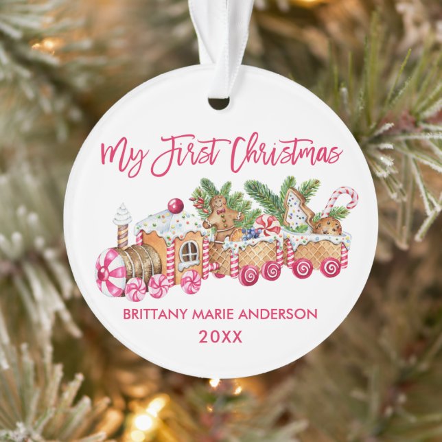 Mein erstes Weihnachtsgingerbrot Train Baby Pink Ornament (Baum)